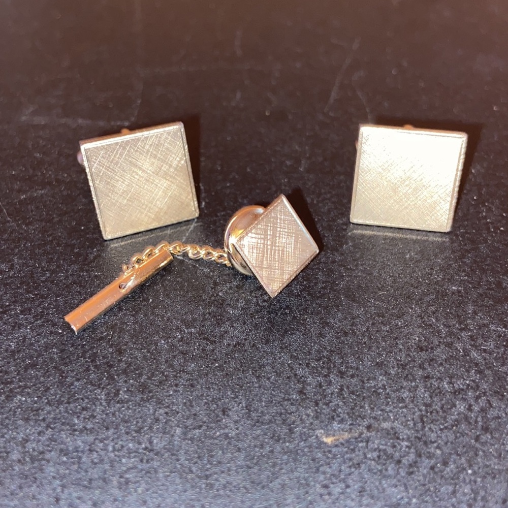 Vintage Anson Tie Tac Cuff Link Set Goldtone in Original Box